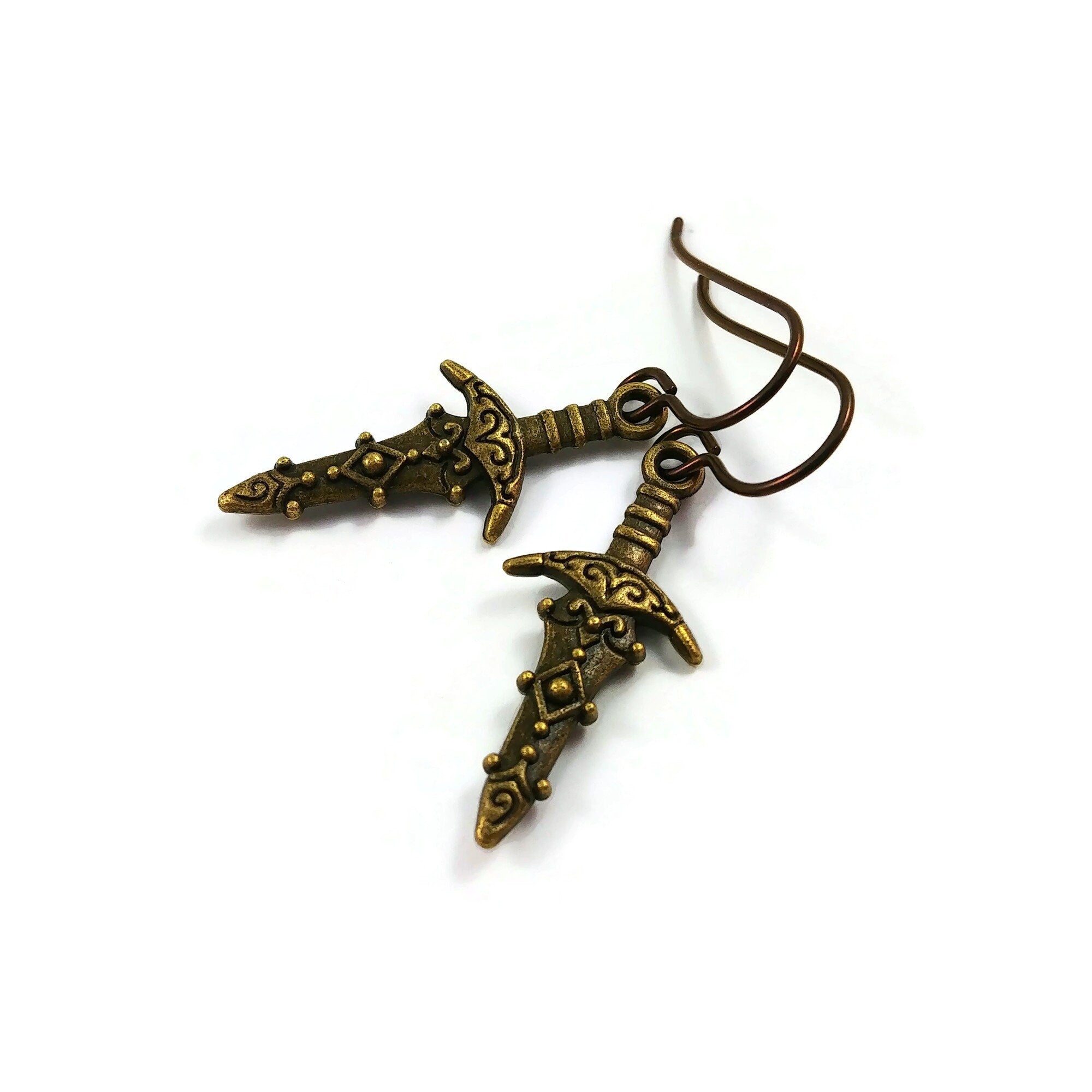 Dagger sword silver titanium earrings - Hypoallergenic gold and bronze niobium earrings - Medieval jewelry