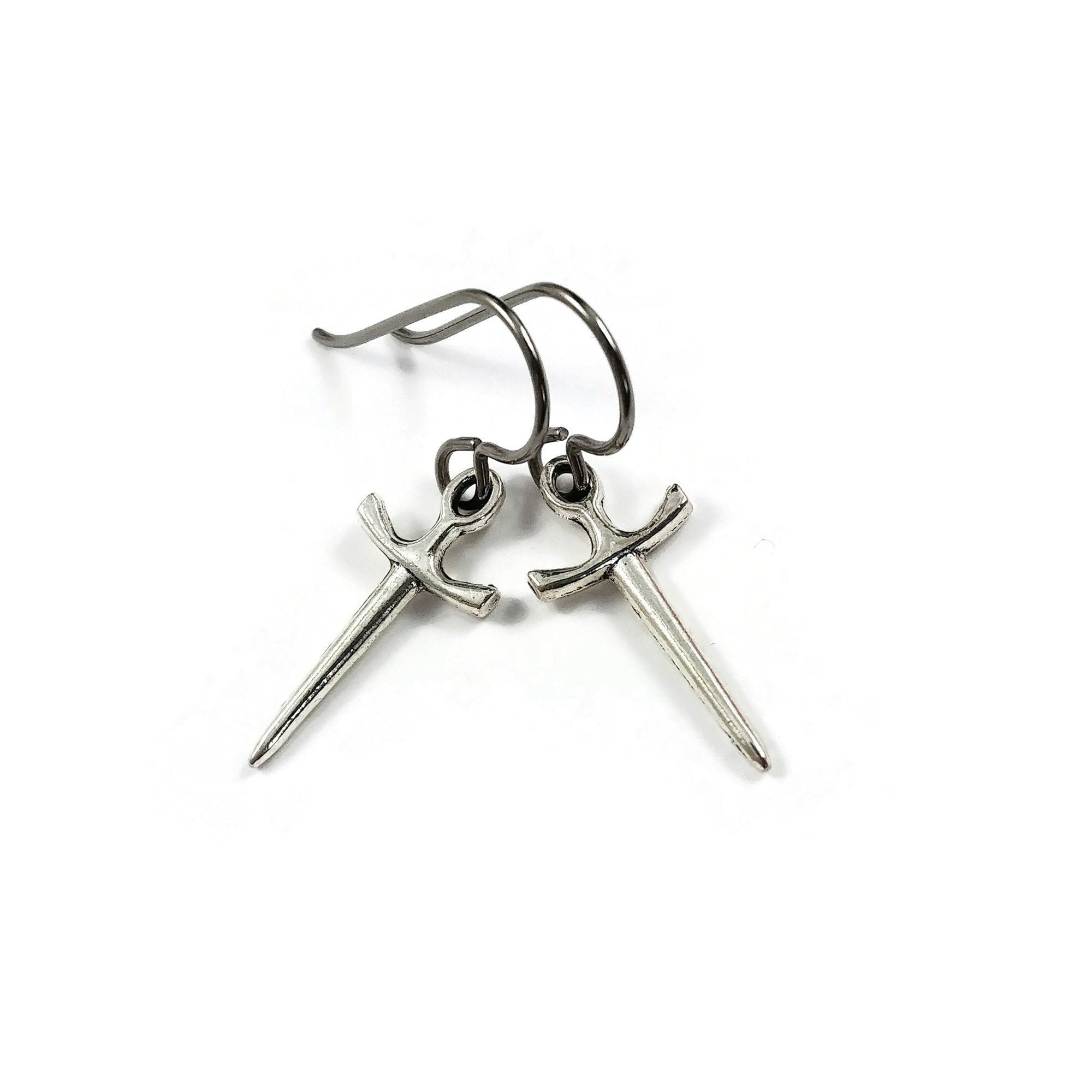 Minimalist sword drop titanium earrings Dainty jewelry for sensitive