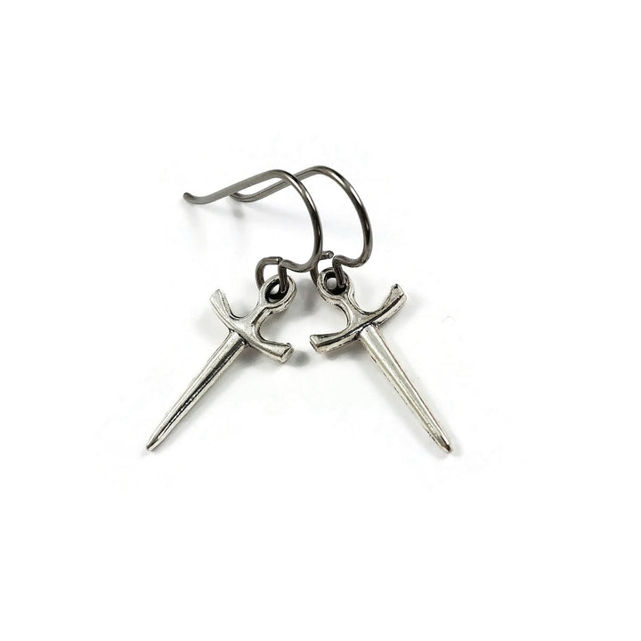 Minimalist sword titanium earrings - Hypoallergenic dagger drop earrings - Dainty unisex jewelry for sensitive