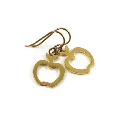 Gold apple earrings, Pure niobium drop earrings, Cute fruit jewelry gift