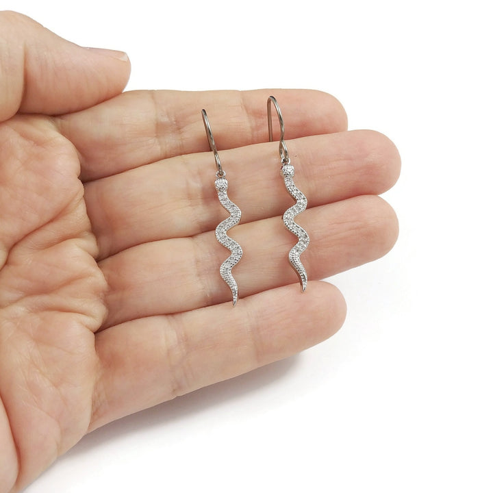 Dangle snake earrings, Silver snake earrings, Implant grade titanium for sensitive ears