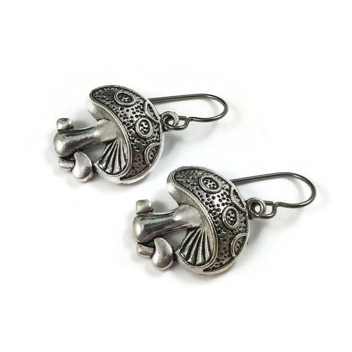 Fun fairy mushroom earrings, Cottagecore dangle earrings, Hypoallergenic titanium jewelry