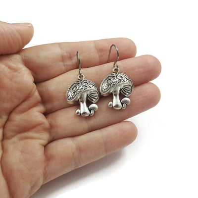 Fun fairy mushroom earrings, Cottagecore dangle earrings, Hypoallergenic titanium jewelry