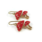 Fun red mushroom earrings, Pure niobium gold earrings, Nature cottagecore jewelry gift for her