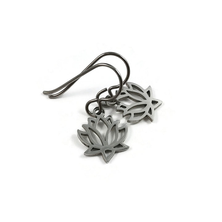 Dainty silver lotus earrings, Titanium and stainless zen earrings, Yoga and meditation gift