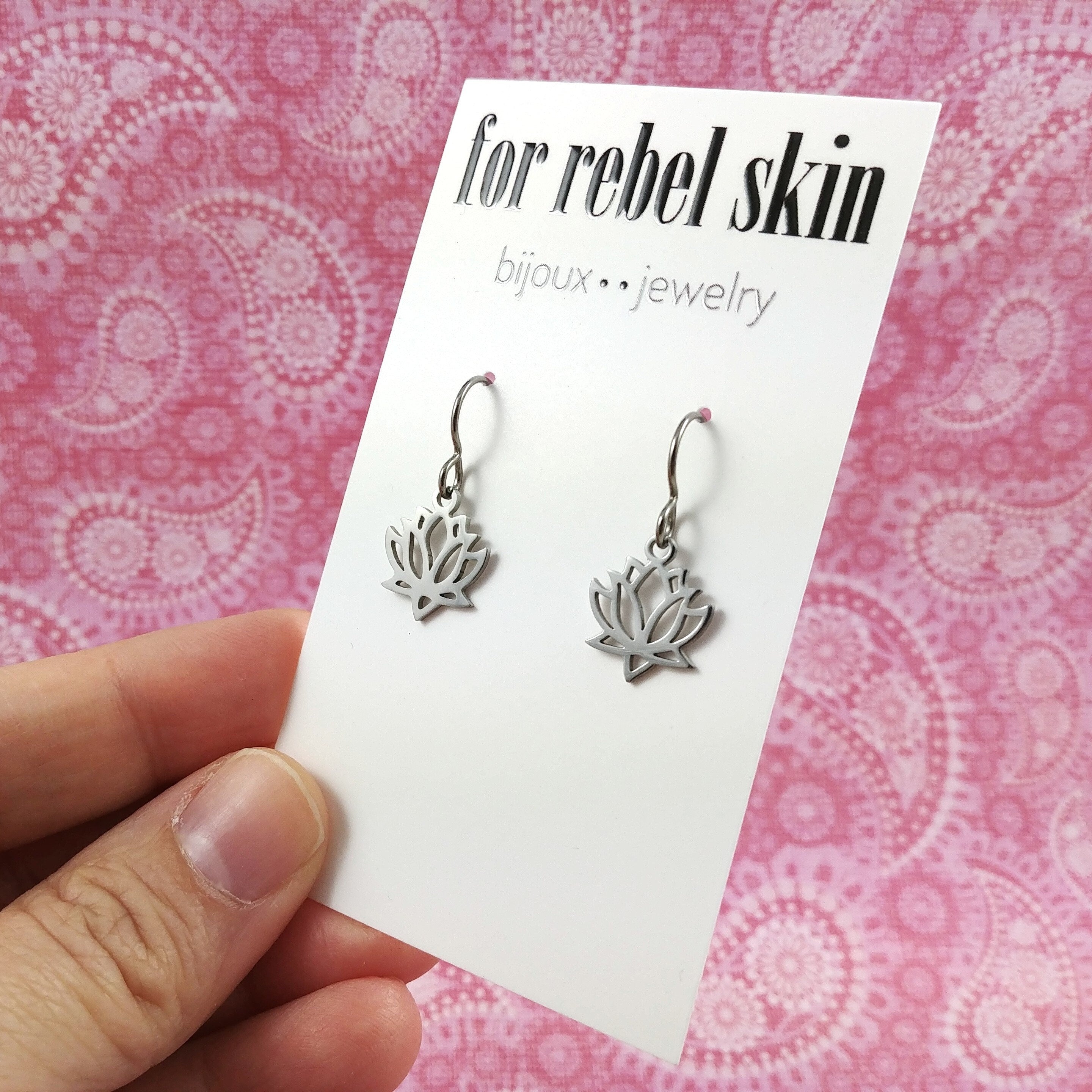 Dainty silver lotus earrings, Titanium and stainless zen earrings, Yoga and meditation gift