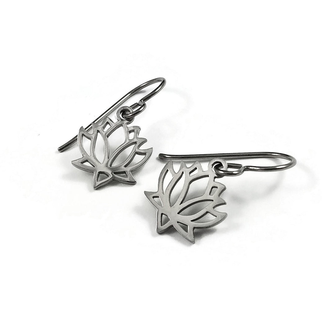 Dainty silver lotus earrings, Titanium and stainless zen earrings, Yoga and meditation gift
