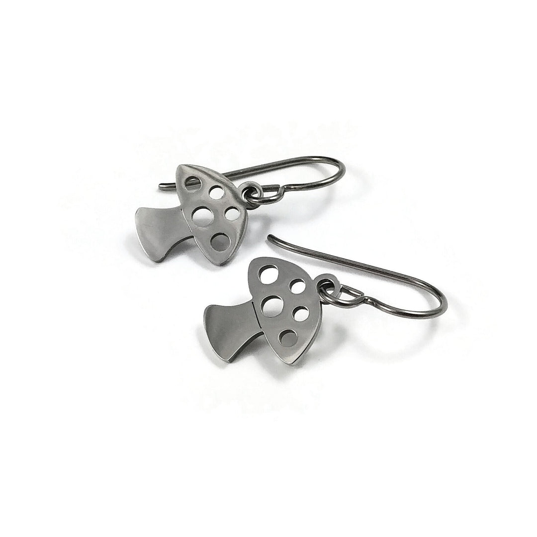 Dainty mushroom earrings, Cottagecore silver drop earrings, Hypoallergenic titanium jewelry