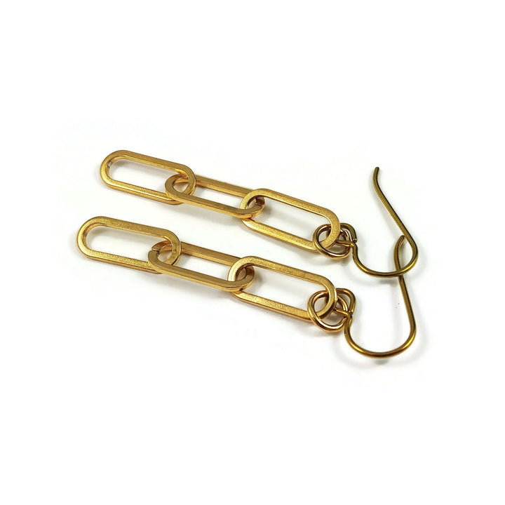 Gold paperclip chain earrings - Pure niobium and stainless steel jewelry - Minimalist cable link earrings