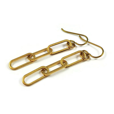 Gold paperclip chain earrings - Pure niobium and stainless steel jewelry - Minimalist cable link earrings