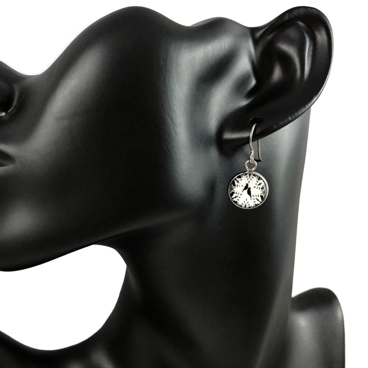 Love bird drop earrings, Hypoallergenic pure titanium jewelry, Cute dainty white earrings