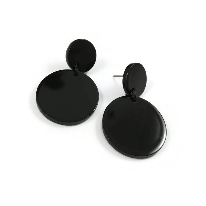 Black modern drop earrings, Geometric aesthetic resin earrings, Statement titanium jewelry for sensitive ears
