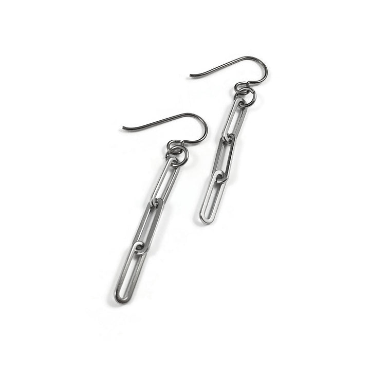 Silver paperclip chain earrings - Pure titanium and stainless steel jewelry - Minimalist cable link earrings