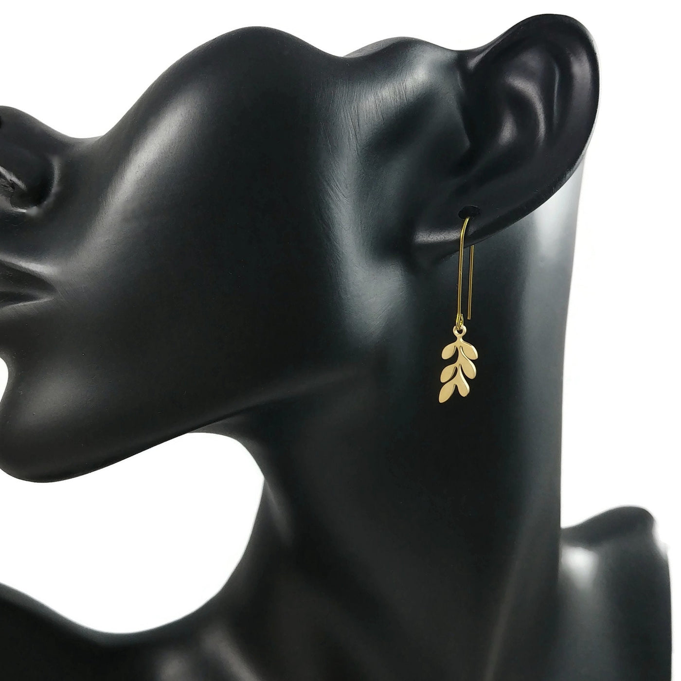 Minimalist leaves drop earrings, Dainty gold branch earrings, Pure niobium threader for sensitive ears