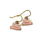 Pink frog drop earrings, Hypoallergenic gold niobium jewelry, Cute kawaii enamel earrings