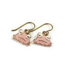 Pink frog drop earrings, Hypoallergenic gold niobium jewelry, Cute kawaii enamel earrings