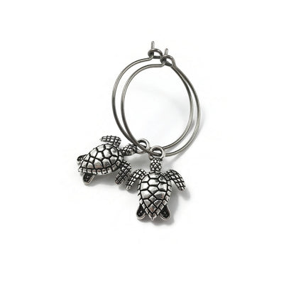 Turtle titanium hoop earrings, Hypoallergenic handmade jewelry, Ocean earrings for sensitive ears