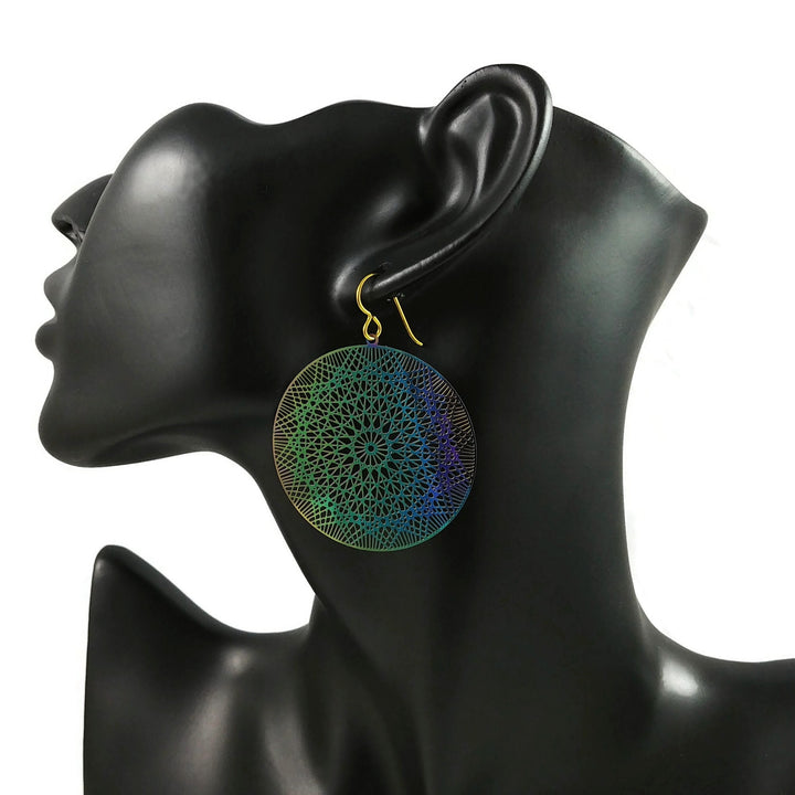 Abstract flower earrings, Rainbow filigree dangle earrings, Lightweight statement earrings, Hypoallergenic niobium jewelry