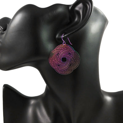 Celtic knot earrings, Rainbow filigree dangle earrings, Lightweight statement earrings, Hypoallergenic niobium jewelry