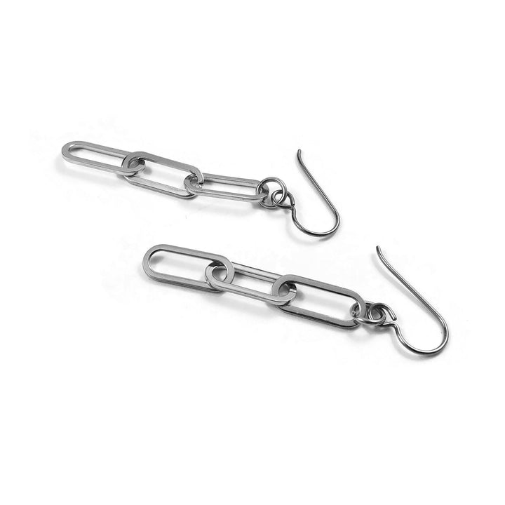 Paperclip chain dangle earrings - Pure titanium and stainless steel jewelry - Minimalist silver cable link earrings