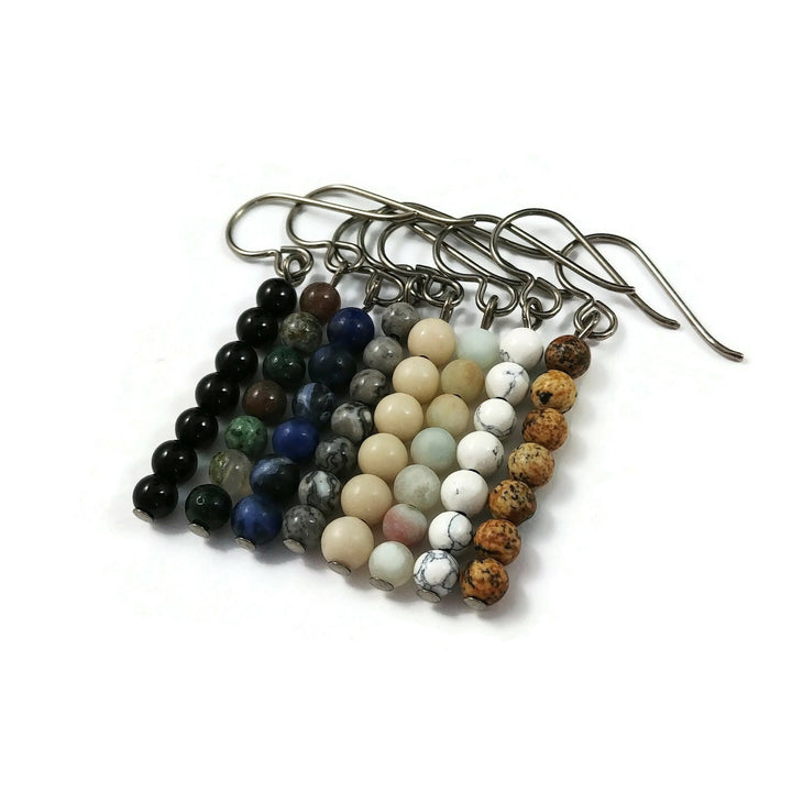 Minimalist gemstone bar earrings - Pure titanium jewelry - Modern aesthetic dangle earrings