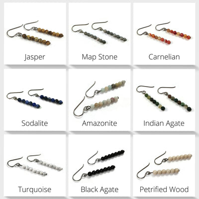 Minimalist gemstone bar earrings - Pure titanium jewelry - Modern aesthetic dangle earrings