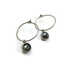 Grey crystal titanium hoop earrings, Hypoallergenic handmade jewelry, Black diamond charm earrings for sensitive ears