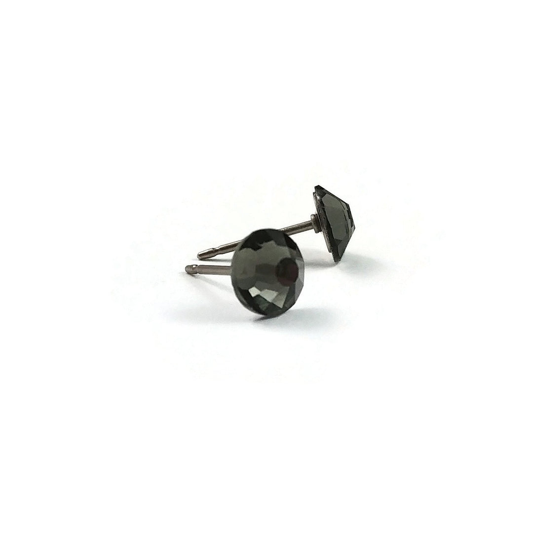Black diamond pure titanium stud earrings, Grey crystal nickel free jewelry for sensitive ears