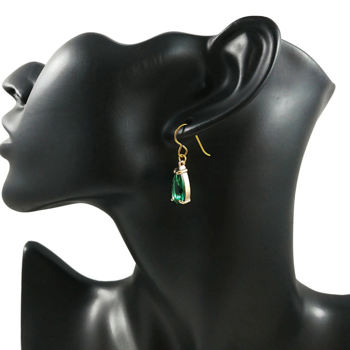 Emerald crystal dangle earrings, Pure niobium nickel free jewelry, Faceted teardrop gold earrings