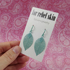 Aqua leaf niobium earrings, Hypoallergenic dangle earrings, Lightweight filigree jewelry for sensitive ears