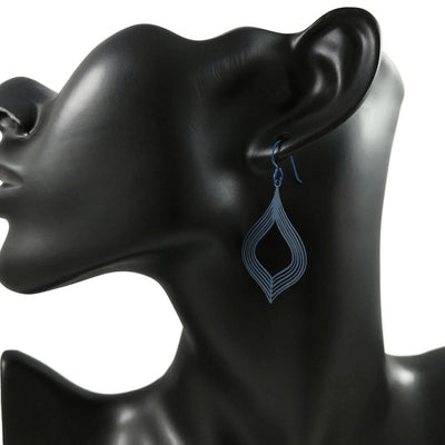 Blue ellipse niobium earrings, Hypoallergenic oval dangle earrings, Lightweight filigree jewelry
