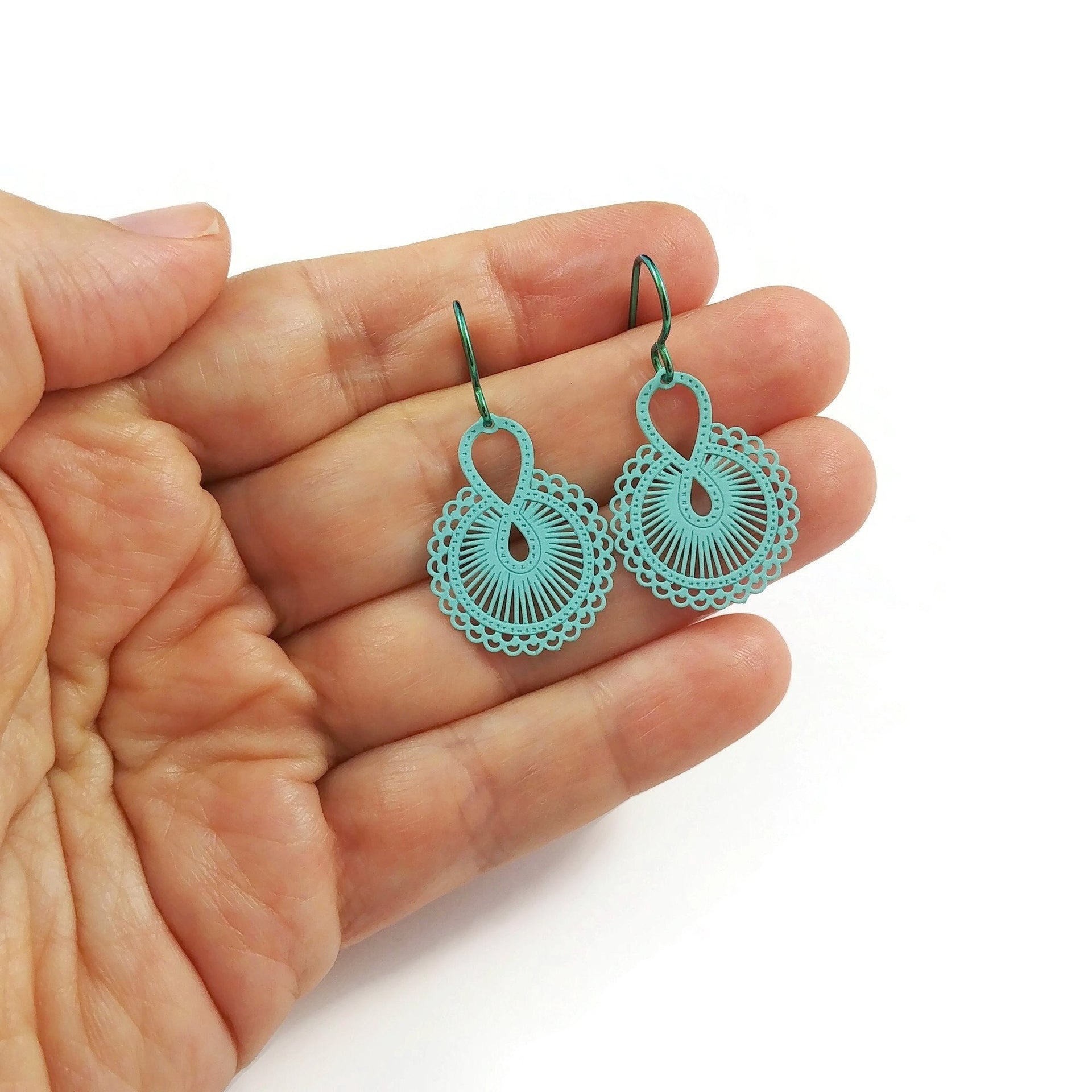 Aqua infinity floral niobium earrings