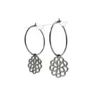 Chrysanthemum flower hoop earrings, Implant grade pure titanium jewelry for sensitive ears, Tarnish free