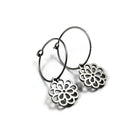 Chrysanthemum flower hoop earrings, Implant grade pure titanium jewelry for sensitive ears, Tarnish free