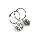 Chrysanthemum flower hoop earrings, Implant grade pure titanium jewelry for sensitive ears, Tarnish free