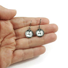 Bird in a cage drop earrings, Hypoallergenic pure titanium jewelry, Cute dainty white earrings