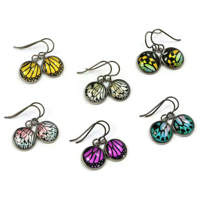 Butterfly wing earrings, Hypoallergenic pure titanium jewelry, Small dangle earrings