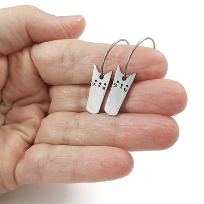 Cute cat hoops earrings, Pure implant grade titanium earrings, Tarnish free silver earrings, Fun gift for her