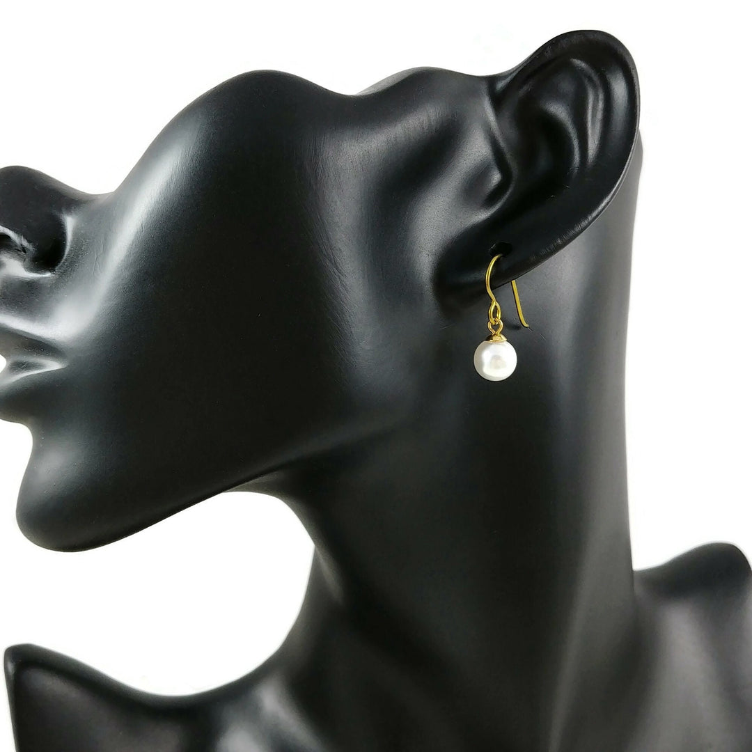 Gold pearl drop earrings, Hypoallergenic pure niobium jewelry