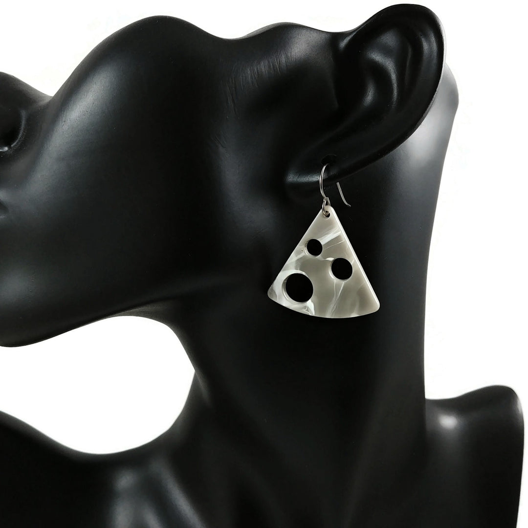 Fun cheese earrings, Hypoallergenic pure titanium jewelry, Gray resin dangle earrings