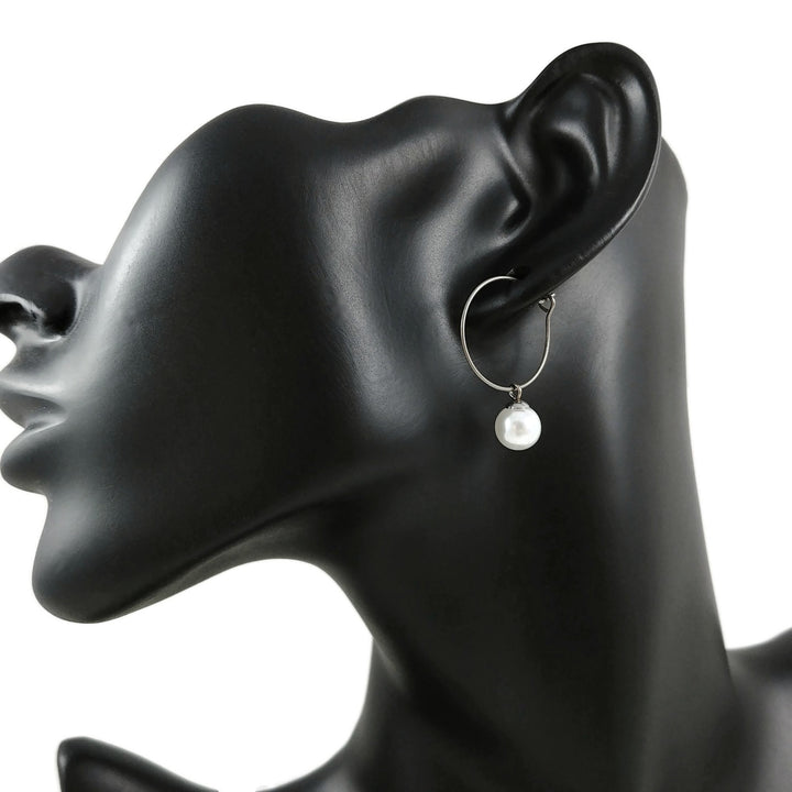Minimalist pearl hoop earrings, Hypoallergenic pure titanium jewelry, Implant grade safe for sensitive ears