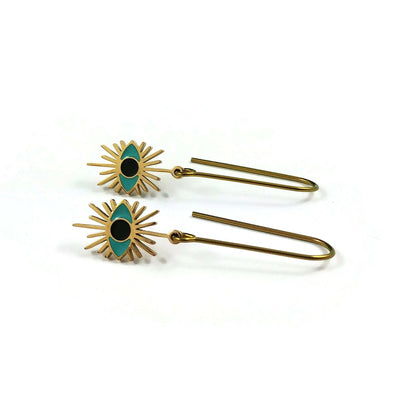 Evil eye minimalist earrings, Gold niobium for sensitive ears, Protection jewelry gift, Threader dainty earrings
