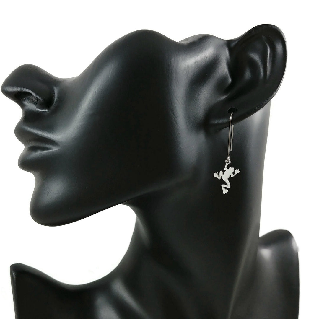 Dainty frog earrings, Pure implant grade titanium for sensitive ears, Fun handmade gift, Minimalist earrings