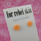 Coral flower earrings, Hypoallergenic bridesmaids titanium earrings, Vintage flower rose studs