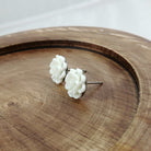 White flower earrings, Hypoallergenic bridesmaids titanium earrings, Vintage flower rose studs