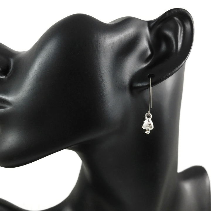 Minimalist mushroom drop earrings, Dainty gold cottagecore earrings, Pure niobium threader for sensitive ears