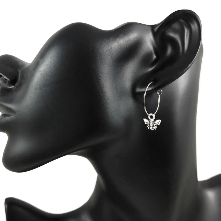 Bee titanium hoop earrings, Hypoallergenic handmade jewelry, Insect earrings for sensitive ears