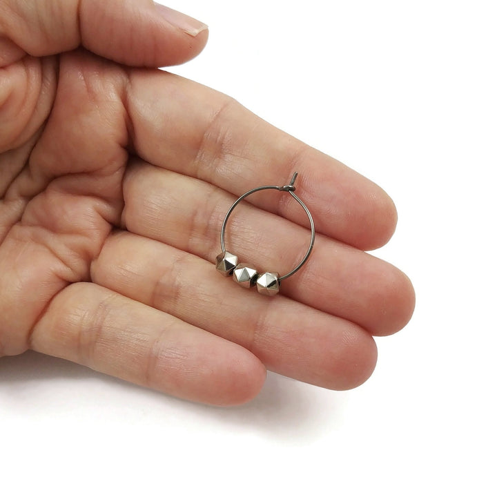 Pentagram beads titanium hoop earrings, Hypoallergenic handmade jewelry, Lightweight earrings for sensitive ears