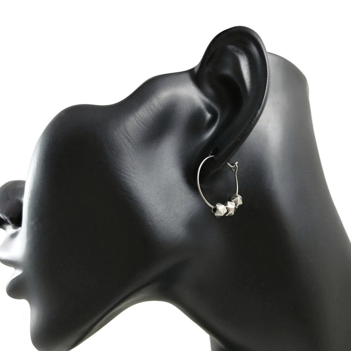 Pentagram beads titanium hoop earrings, Hypoallergenic handmade jewelry, Lightweight earrings for sensitive ears
