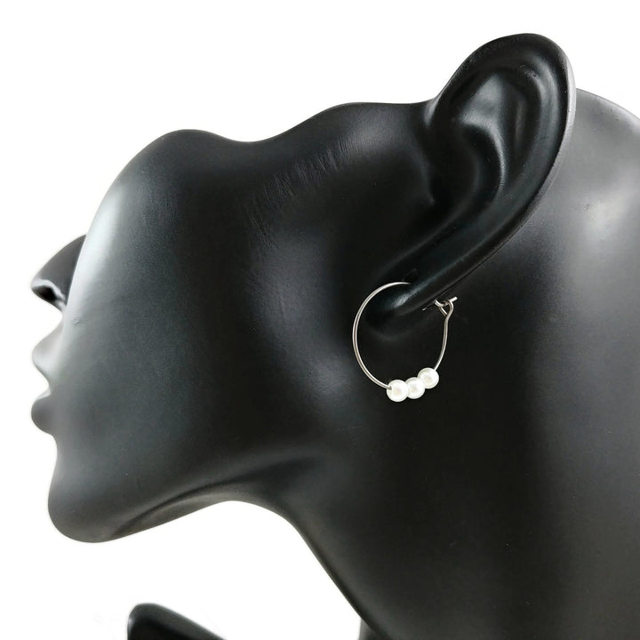 Pearl bead titanium hoop earrings, Hypoallergenic handmade jewelry, Lightweight earrings for sensitive ears